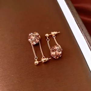 Vintage champagne crystal round drop earrings in rose gold finish for women