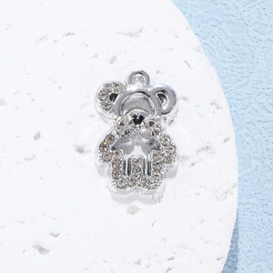 Silver bear pendant with sparkling rhinestones and pearls for DIY jewelry making