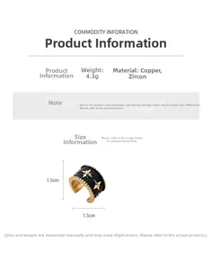 Size chart showing 1.5cm star ear cuff made of copper and cubic zirconia materials