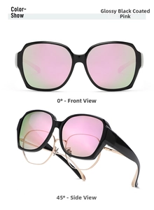 Macro view of polarized fit-over sunglasses in glossy black over optical eyewear