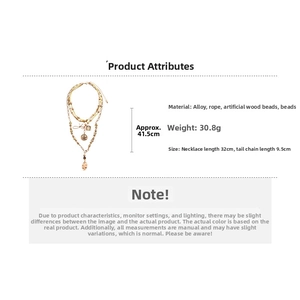 Detailed spec view of a vintage multilayer beaded necklace with 30.8g weight and 32cm length