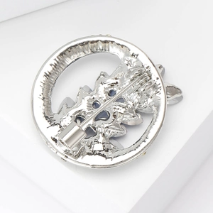 Silver retro round rhinestone wheat brooch with metal pin buckle on white background