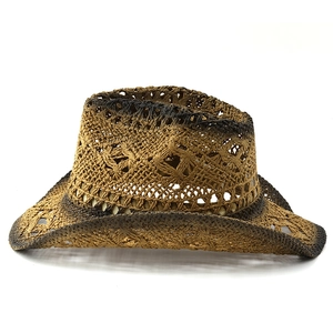 Detail of the openwork weaving and gradient finish on this western cowboy straw hat