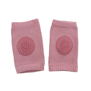 Pink breathable cotton baby crawling knee pads with non-slip silicone dots for safety