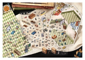 Detailed stickers showing vintage hospital and operating room scenes for DIY journaling