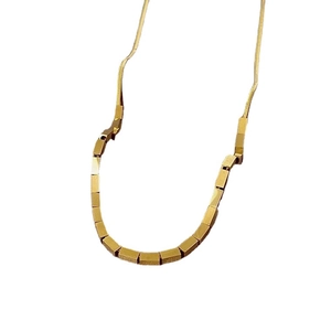 Minimalist gold square block chain necklace with delicate snake link chain for women