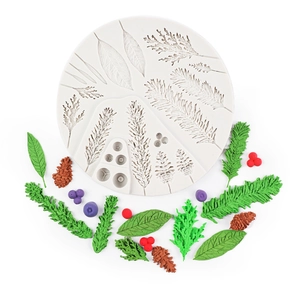Christmas Pine Cone Leaf Silicone Mold Fondant Cake Border Decorating Pine Needle Wreath Berry Shape Baking Tools