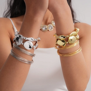 Geometric Twisted Double Layer Open Bangle Alloy Bracelets Fashion Minimalist Hand Jewelry For Women