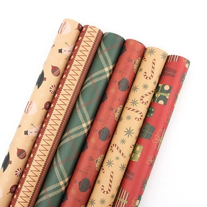 Set of 6 rolls of vintage kraft Christmas wrapping paper with festive holiday patterns