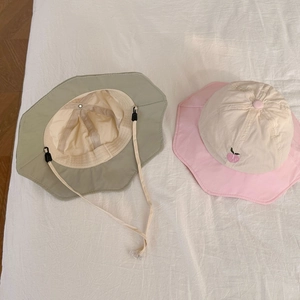 Quick-dry children sun hats with fruit embroidery and wave brims for outdoor protection