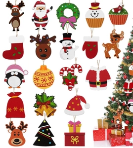 Detail view of 24 pieces assorted wooden Christmas gnome and Santa tree ornaments
