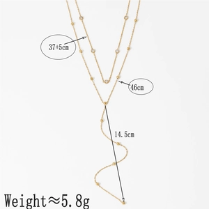Gold-plated stainless steel double-layered necklace set with round zirconia and tassel detail