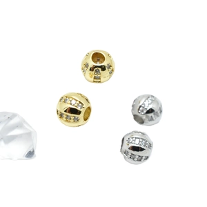 Perle a zucca placcate oro e argento a righe verticali con pietre di zircone