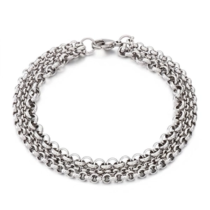 Multi Layer Rolo Chain Bracelet For Women Stainless Steel Stacked Interlocked Industrial Minimalist Fashion Jewelry
