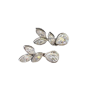 Elegant leaf drop earrings with silver finish and marquise-cut sparkling zircons