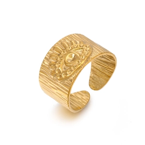 Bague oeil maléfique plaquée or 18 carats avec texture soleil et fini métal brossé