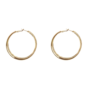 Elegant gold double intertwined hoop earrings with sparkling crystal accents for women