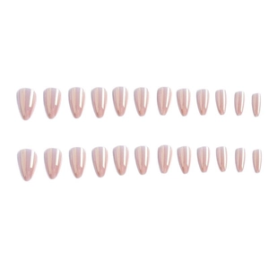 Unghie finte a mandorla laser aurora rosa nude, set da 24 pezzi con finitura lucida