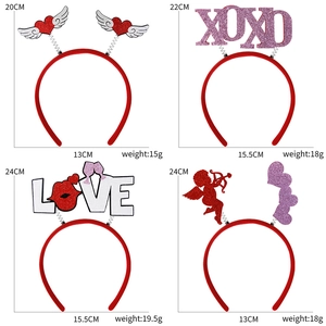 Valentine's Day headbands with sequins featuring LOVE and XOXO heart designs for parties