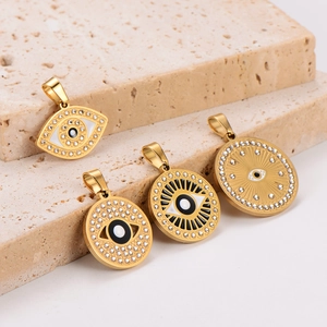 Ensemble de pendentifs Mauvais Œil en acier inoxydable doré 18 carats et zircons