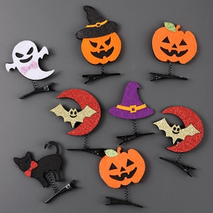Pinces À Cheveux Halloween Feutre Paillettes Citrouille Fantôme Chauve-Souris Chapeau De Sorcière Ressort Épingles À Cheveux