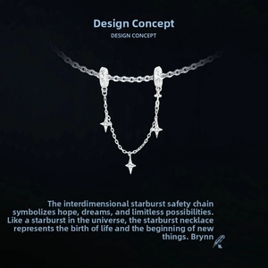 Macro detail of S925 sterling silver star safety chain with matte star charms
