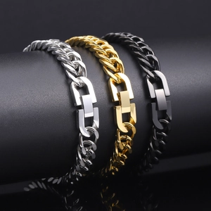 Stainless Steel Cuban Link Bracelet Punk Hip Hop Jewelry Clasp Unisex Chunky Chain Hand Accessory Double Loop