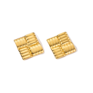 Golden square hoop earrings with textured woven geometric design for women
