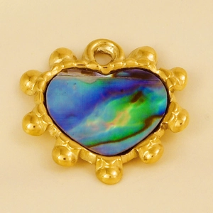 Close-up of heart-shaped 304 stainless steel pendant with iridescent abalone shell inlay