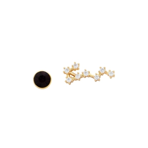 Asymmetric S925 sterling silver constellation stud earrings with purple stone and gold plating