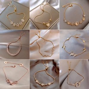 Luxury Elegant Alloy Zircon Bracelet Heart Flower Butterfly Adjustable Sliding Buckle Fashion Jewelry For Women Girls