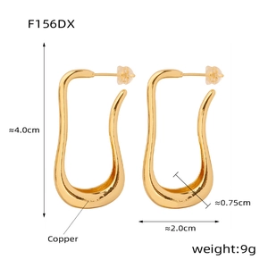 Detailed size specifications for gold U-shaped copper earrings, model F156DX