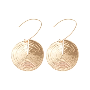 Golden textured round drop earrings with hammered finish and fishhook style design