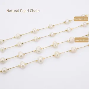 Baroque natural freshwater pearl chain with 18k gold plated stainless steel beads