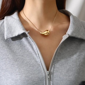 Teardrop Pendant Necklace Stainless Steel Hollow Bean Shape Mirror Polished Snake Chain Minimalist Jewelry For Women