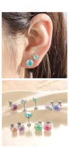 Detail of rose-cut gradient crystal studs showing secure screw back on ear model