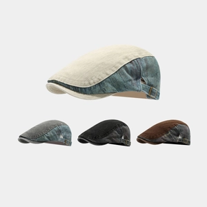 Vintage Patchwork Flat Cap Distressed Cotton Denim Ivy Newsboy Hat For Men Women Adjustable Metal Buckle Retro Casual