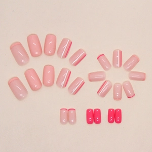 Rosa minimalistische French-Streifen-Nägel zum Aufkleben, 24 Stück in verschiedenen Größen