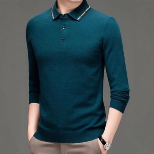 Herren Strick-Poloshirt für Business und Freizeit in Dunkeltürkis mit klassischem Kragen