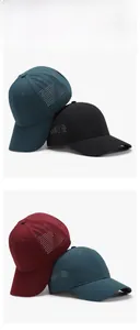 Detail view of breathable laser-cut vents on quick-dry baseball caps in multiple colors