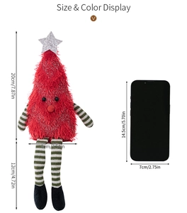 Detailed size specifications for the red plush Christmas tree doll with long striped legs