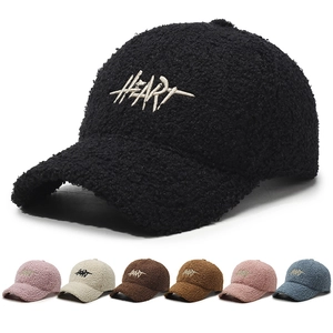 Women Baseball Cap Faux Lamb Wool Sherpa Fleece Thickened Warm Winter Heart Embroidery Adjustable Casual Outdoor Hat