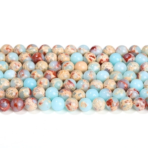 Imperial stone round beads with blue and reddish-brown patterns for DIY jewelry making