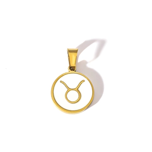 Pendentif zodiaque Taureau en acier inoxydable plaqué or 18K avec émail blanc pur