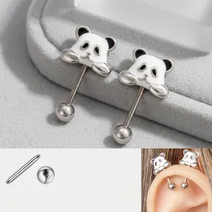 Süßer Panda Kopf Ohrknorpel Stecker Titanlegierung Stab Emaille Tiergesicht Schraubkugel Piercing Schmuck