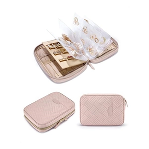 Organisateur de bijoux rose en cuir PU avec pages mobiles pour bagues et boucles d'oreilles