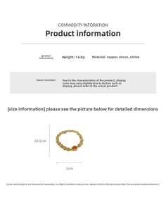 Détail du bracelet en citrine jaune avec breloque en zircon et poids précis de 14,8g