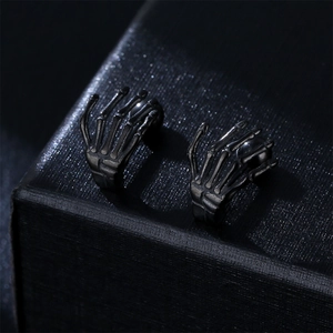 Gothic punk style black claw skeleton hand stud earrings for men and women