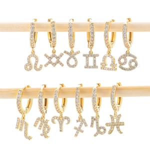 Zodiac Constellation Stud Earrings For Women Copper Zirconia Gold Silver Plated Aries Taurus Gemini Leo Pendant Jewelry