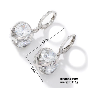 Detailed view of silver geometric stud earrings with dimensions 2.8cm by 1.2cm